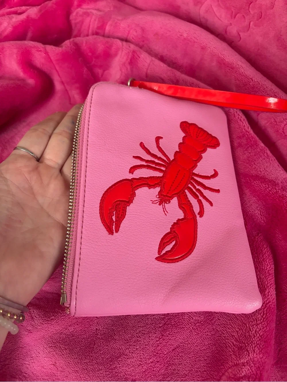 Old Navy Pink Clutch Wristlet with Red Lobster Applique